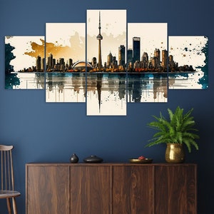 Downtown Toronto Skyline 5-delige canvas kunst aan de muur ingelijste multi panel prints schilderij stijl kunst modern home decor