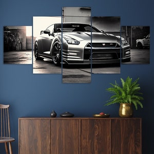 Silver Nissan Skyline Super Car 5 Piece Canvas Wall Art Framed Multi Panel Prints Modern Home Decor
