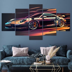 Porsche Turbo Abstract 5 Piece Canvas Wall Art Framed Multi Panel Prints Painting Style Art Modern Home Decor
