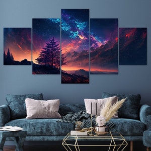 Canvasafdrukset Galaxy Night Sky, vaporwavekunst, modern interieur