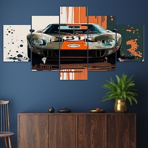 GT40 Sports Race Car 5 Piece Canvas Wall Art Framed Multi Panel Prints Modern Abstract Painting Style Art Home Decor