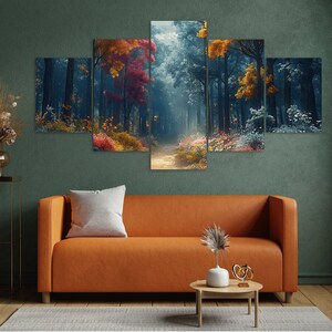 Colorful Forest Pathway Sun Ray Scenery 5 Piece Canvas Wall Art Framed ...
