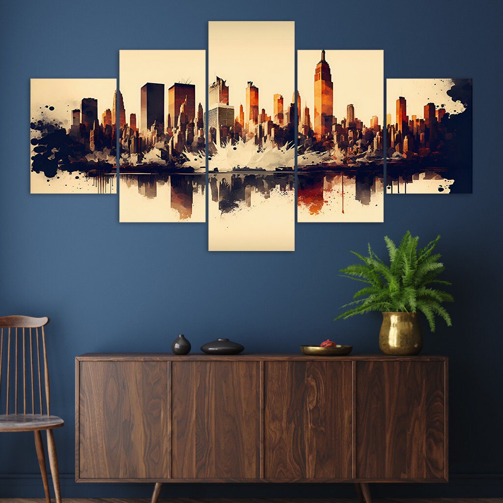 New York City Skyline Canvas Wall Art, 5-panel Abstract Print - Etsy