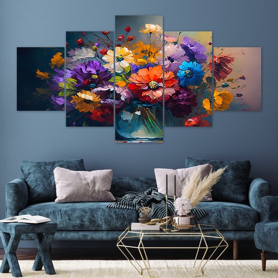 Abstract Floral Canvas Wall Art, 5 Panel Multi Print - Etsy