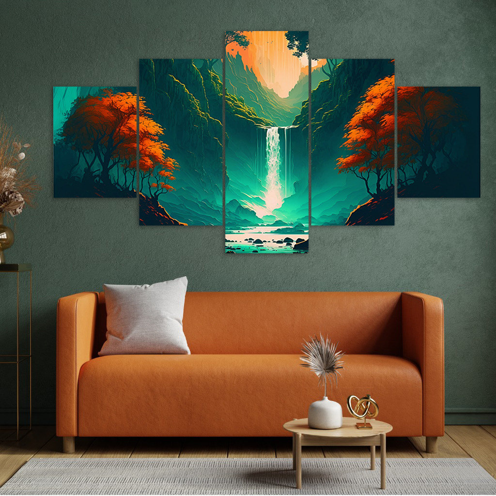 Fantasy Waterfall Forest Canvas Wall Art, 5 Panel Modern Print - Etsy