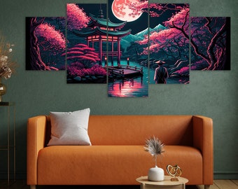 【特装版】Ly Painter WALL TOKYO WALLS vol.5 Japanese Garden Cherry Blossoms Full Moon 5 Piece Canvas