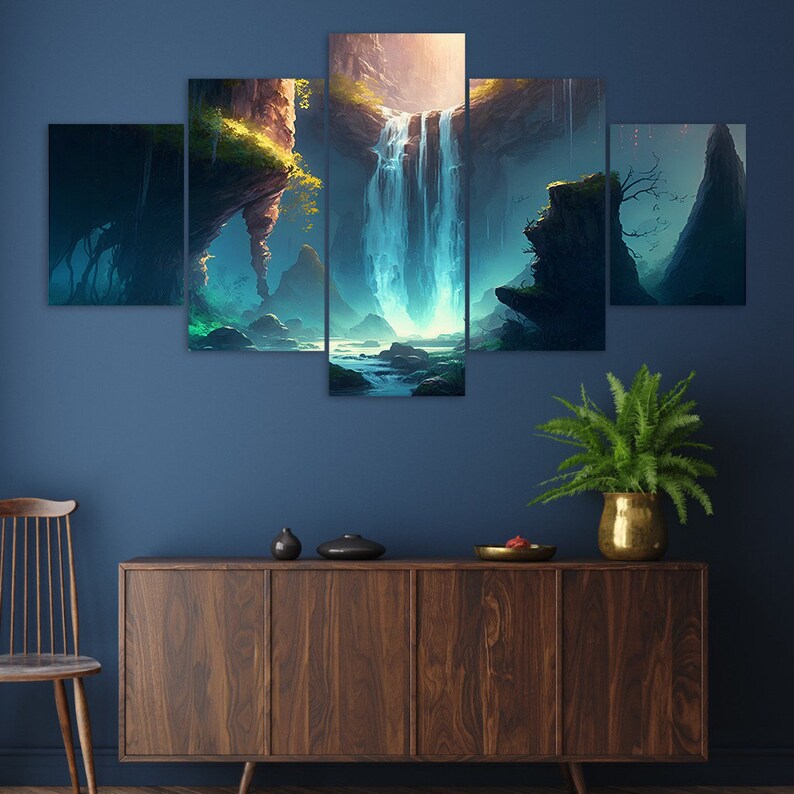 Fantasy Waterfall Canvas Wall Art, 5 Panel Multi Print - Etsy