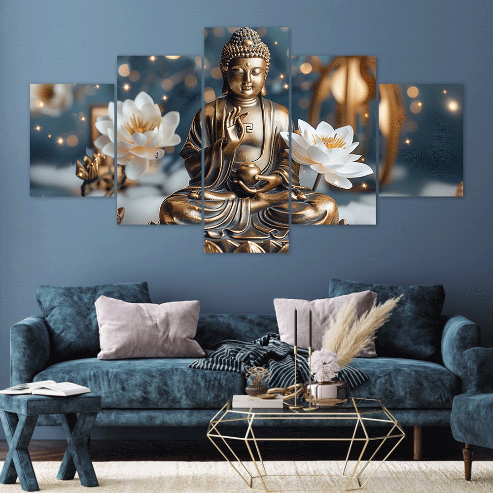 Buddha Statue Canvas Print: Floral Zen, 5 Panel Wall Art - Etsy