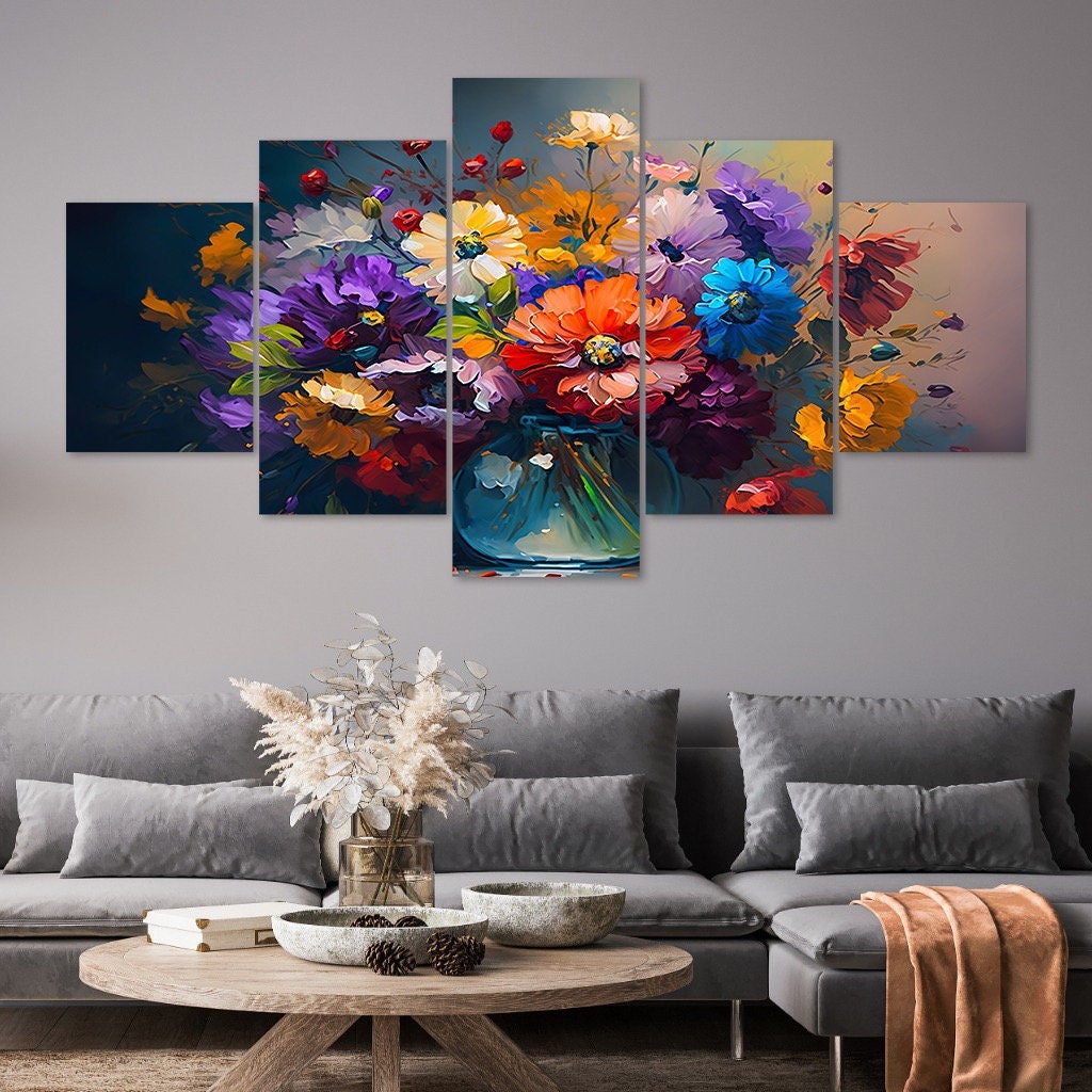 Abstract Floral Canvas Wall Art, 5 Panel Multi Print - Etsy