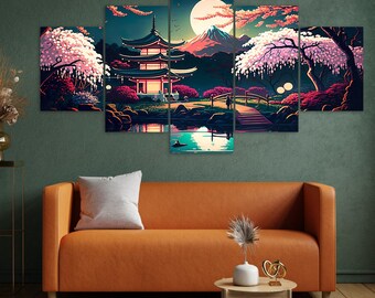 Japanese Garden Canvas Wall Art, 5 Panel Multi Print - Etsy