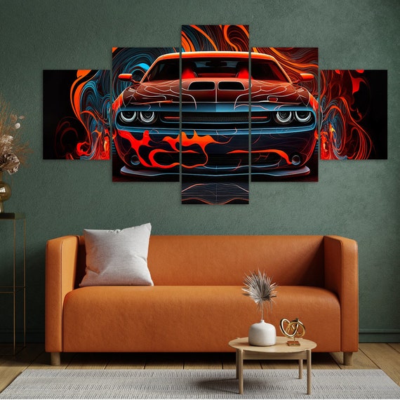 DODGE Challenger インテリア アメ車 絵 Dodge Challenger Canvas Art, 5 Panel Modern Car Wall Decor - Etsy