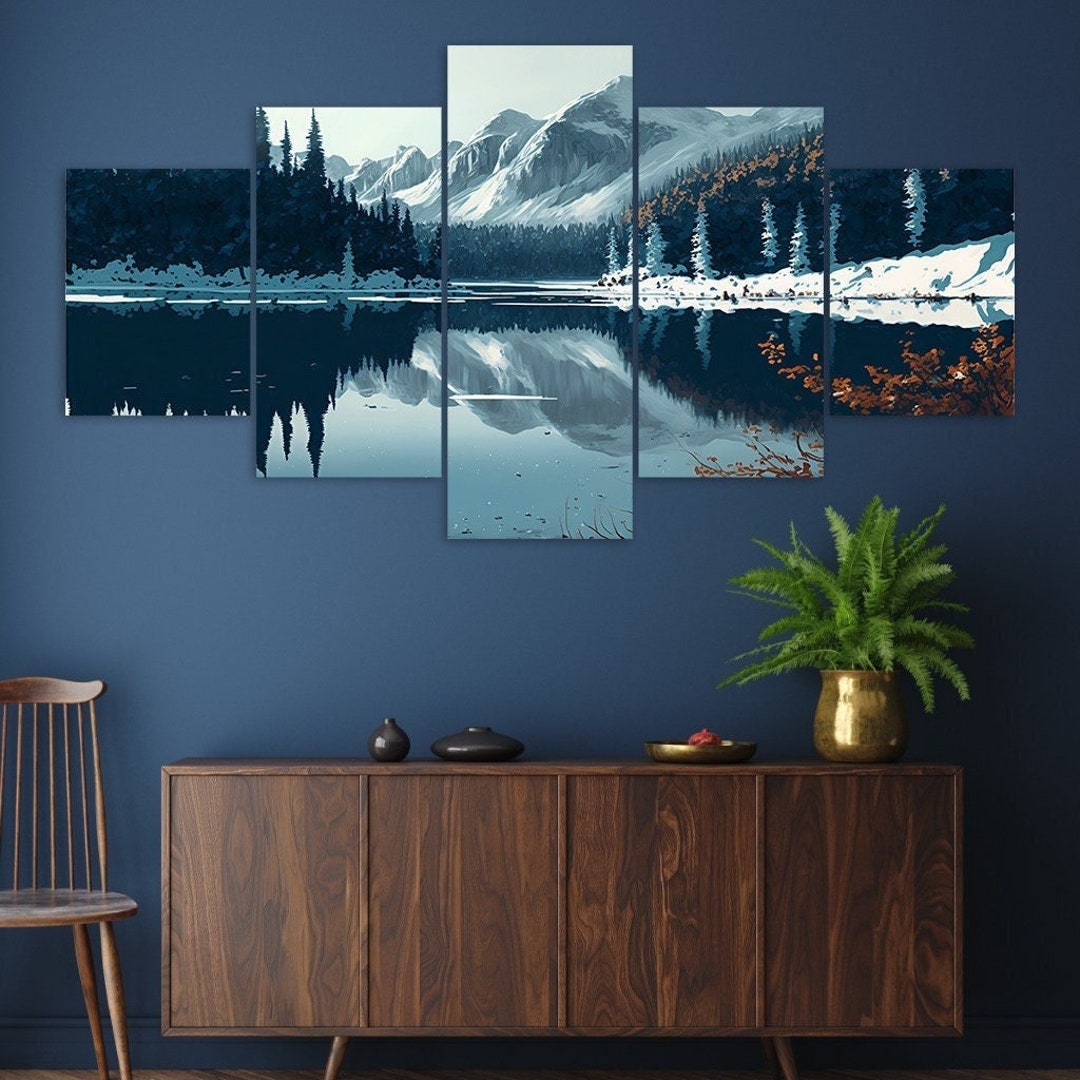 Winter Mountain Lake Canvas Print, 5-piece Framed Wall Art - Etsy
