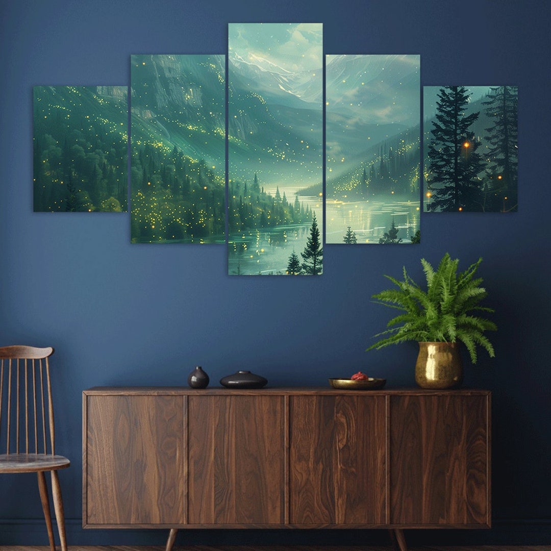 Mountain Lake Canvas Wall Art, 5 Panel Forest Landscape Prints - Etsy