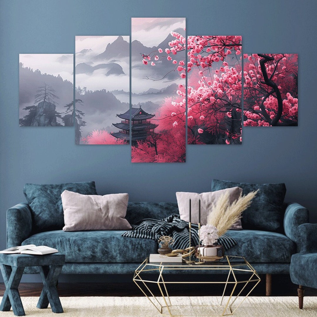 Cherry Blossom Temple 5-piece Canvas Wall Art - Etsy