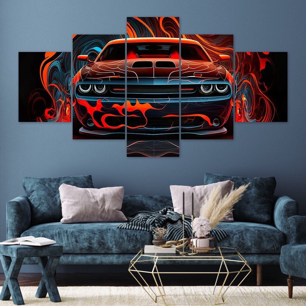 DODGE Challenger インテリア アメ車 絵 Dodge Challenger Canvas Art, 5 Panel Modern Car Wall Decor - Etsy