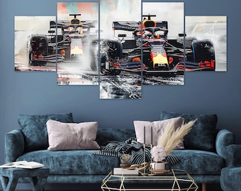 Formula 1 Wet Race Motorsport Race Car 5 Piece Canvas Wall Art Framed Multi Panel Prints Home Decor