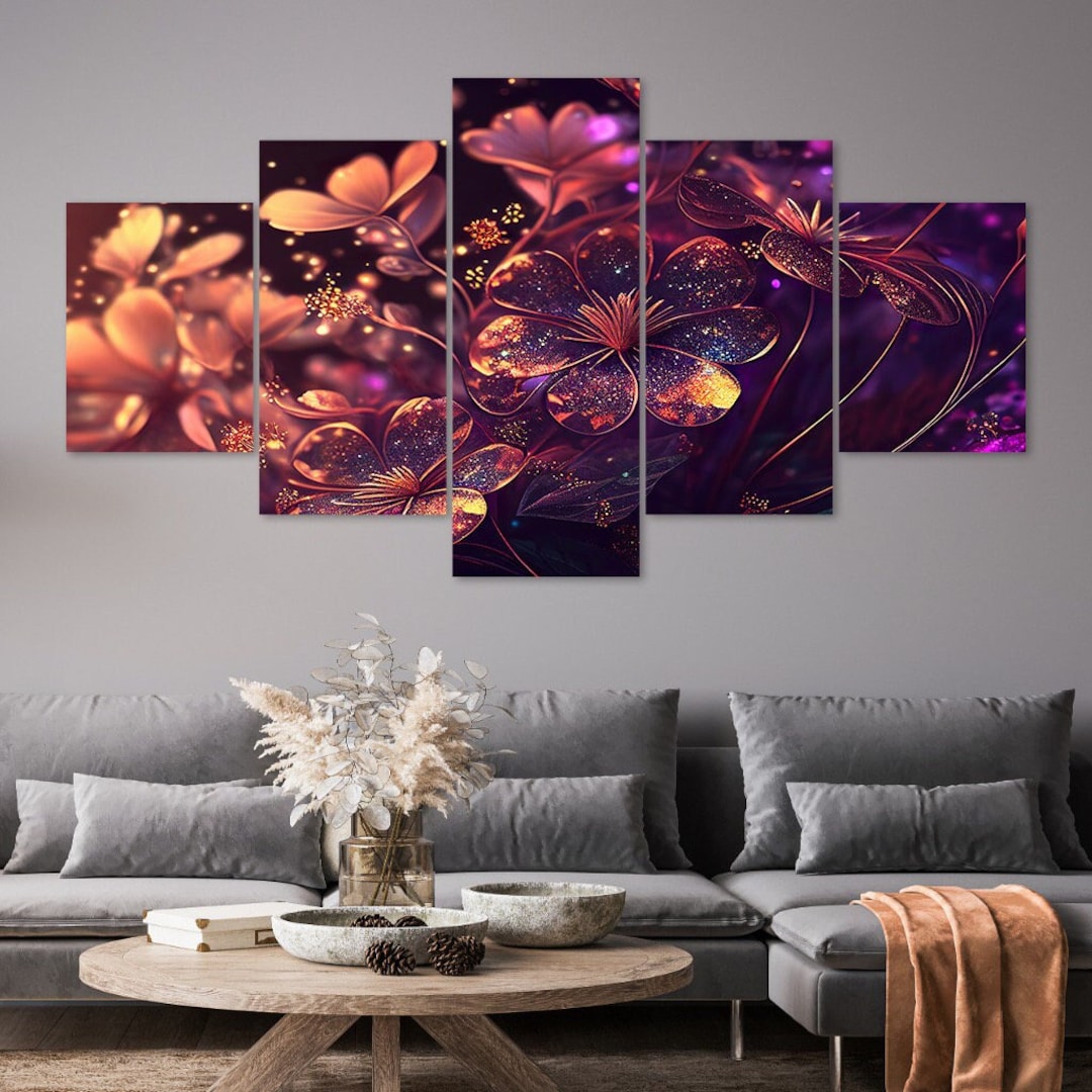 Red Fantasy Flowers 5 Piece Canvas Wall Art Framed Multi Panel Prints ...