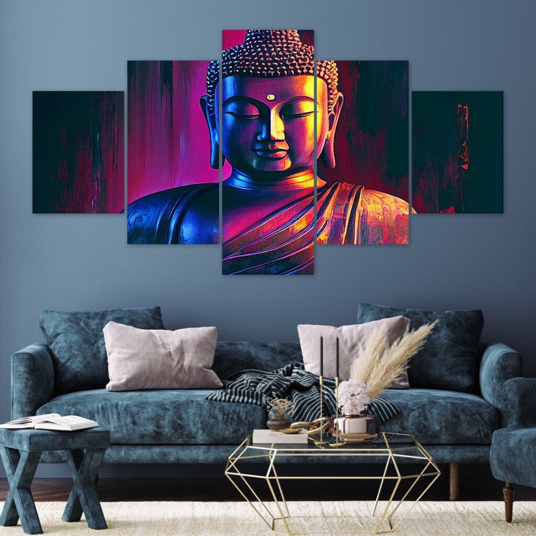 Buddha Meditation Statue 5 Piece Canvas Wall Art Framed Multi Panel ...