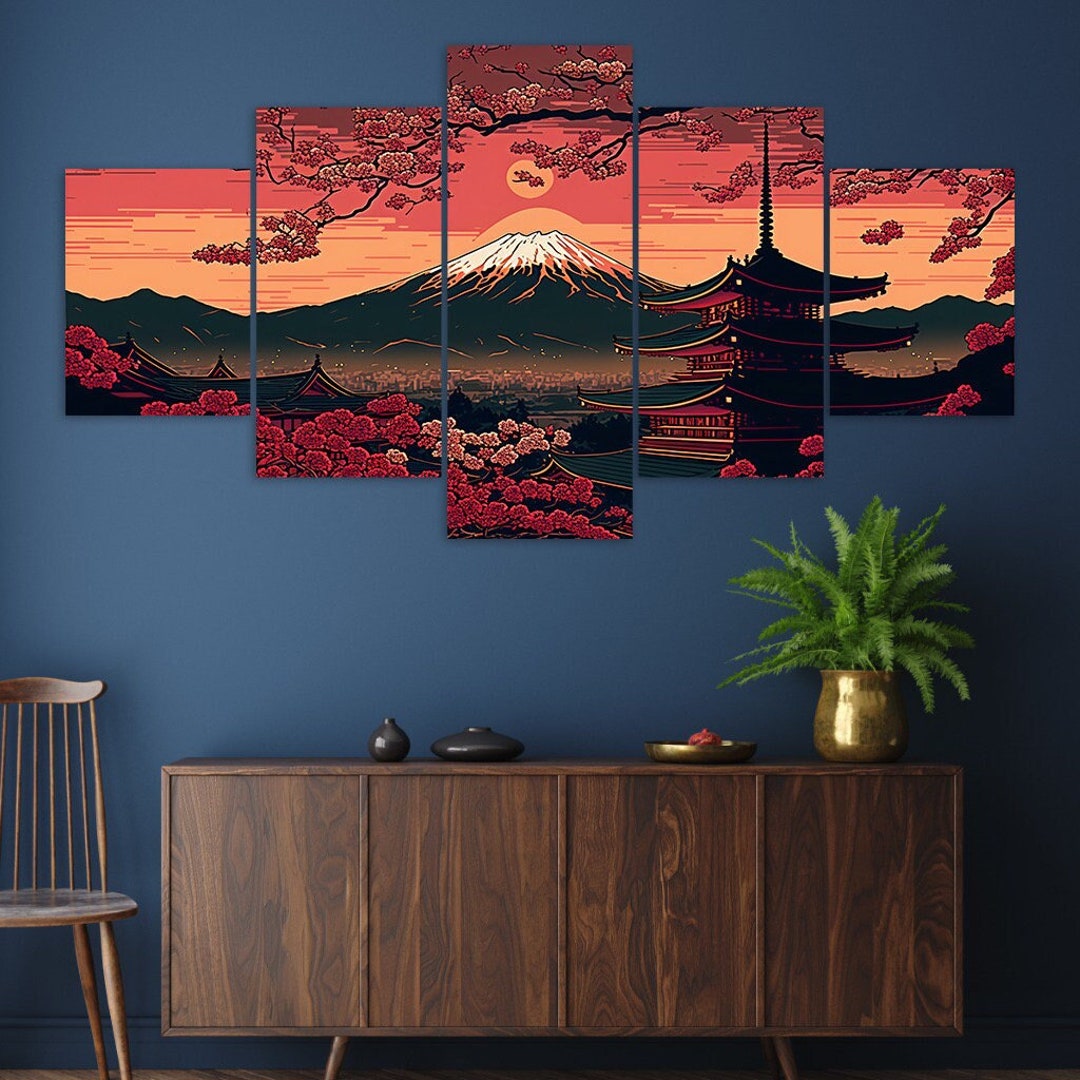 Mount Fuji Cherry Blossom 5-piece Canvas Wall Art - Etsy