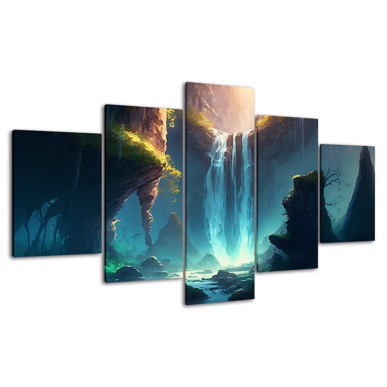 Fantasy Waterfall Canvas Wall Art, 5 Panel Multi Print - Etsy