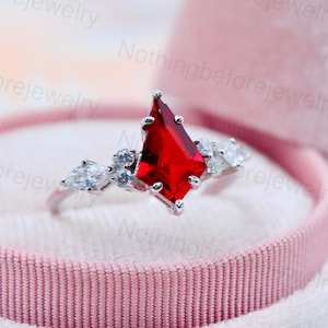 Unique Kite Shaped Red Garnet Engagement Ring, Promise Ring, Wedding Ring, Bridal Ring, January Birthstone Ring, Anniversary Gift For Women