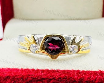 Goron's Ruby Garnet Ring: Hylian Shield Sterling Silver Zelda Engagement Ring