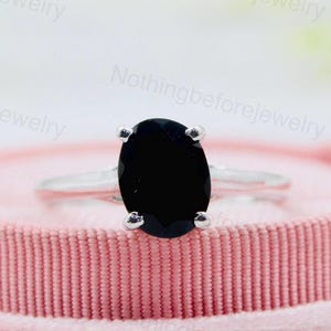 Oval Black Onyx Ring: 925 Sterling Silver Solitaire, Minimalist Band