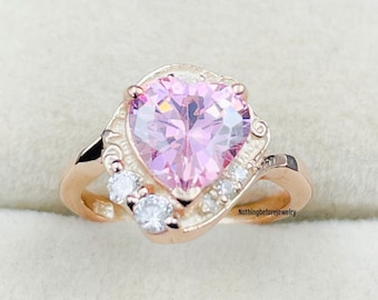 Anillo Usagi Sailor Moon: Circonita en forma de corazón, plata de ley en oro rosa