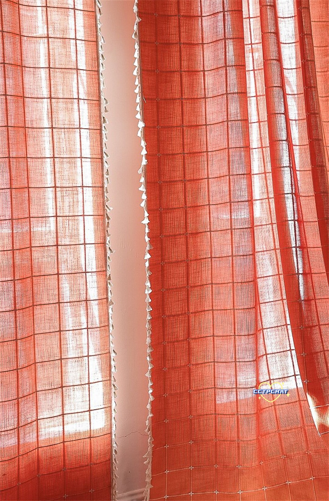 Orange Lattice Rod Curtain Bay Window Country House Curtains Etsy