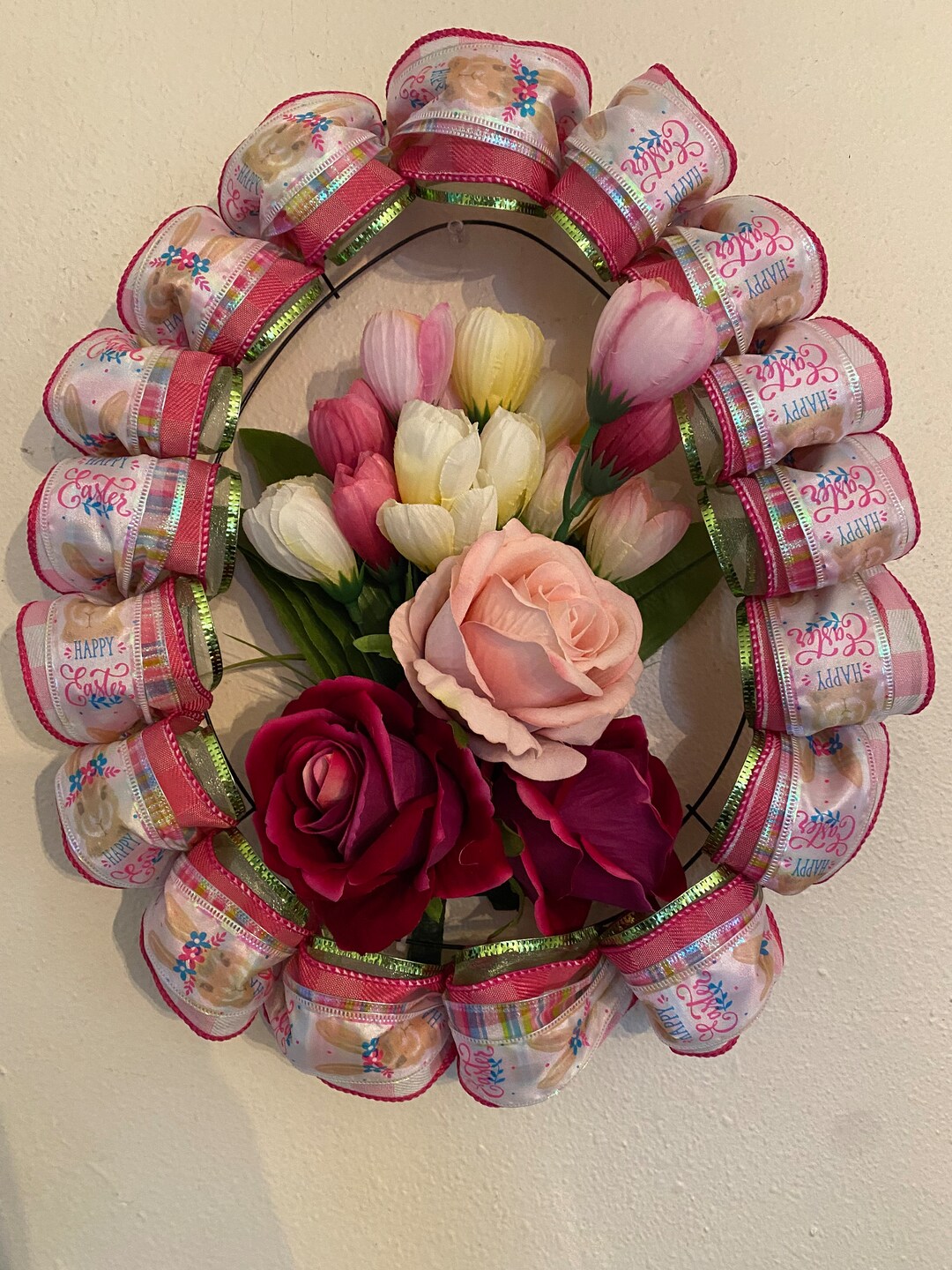Spectacular Spring Floral Collection - the Rosy Tulip Ribbon Wreath - Etsy