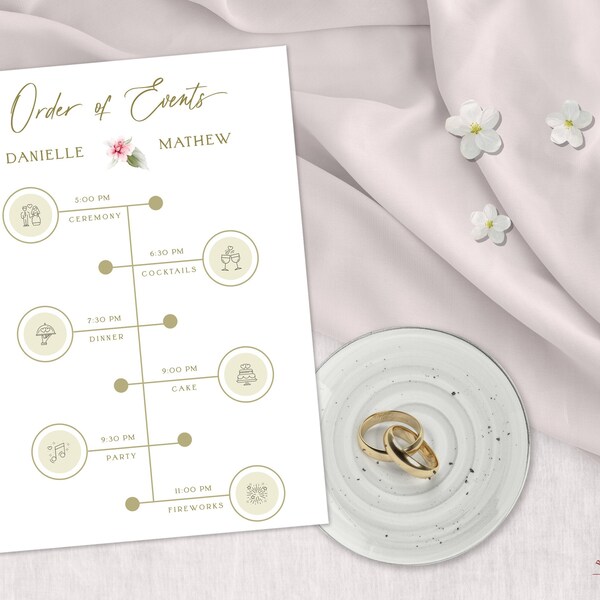 Infographic wedding program template wedding day timeline card wedding schedule template  wedding order of events template wedding itinerary