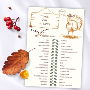 Thanksgiving would you rather game, Fall this or that friendsgiving games printable, Family reunion thanksgiving games for adults and kids