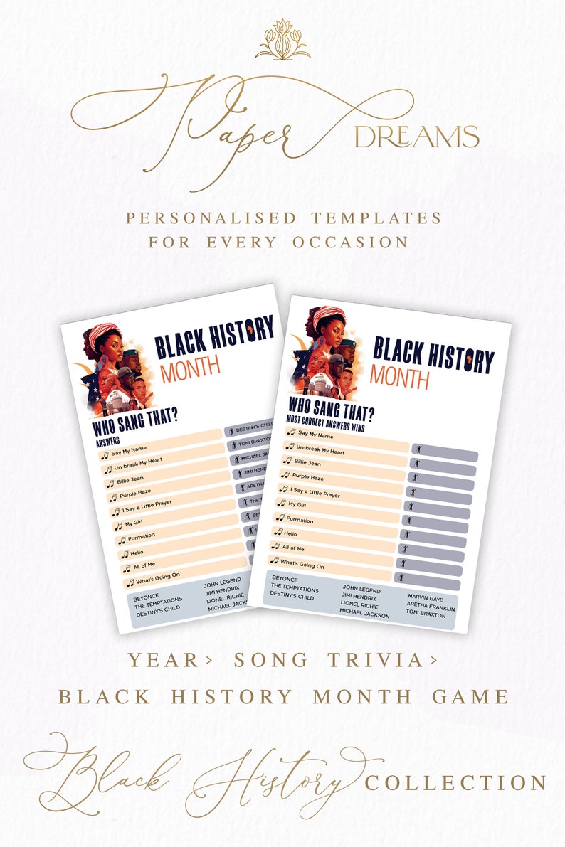 Black History Music Trivia Game, Black History Month Printable Games, I