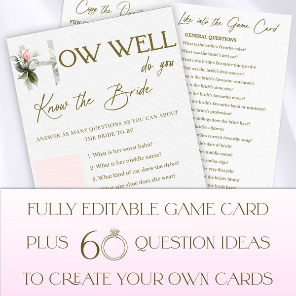 Who knows the bride best game, How well do you know the bride, Bridal questionnaire, Bridal shower quiz, Bridal shower trivia, Party games