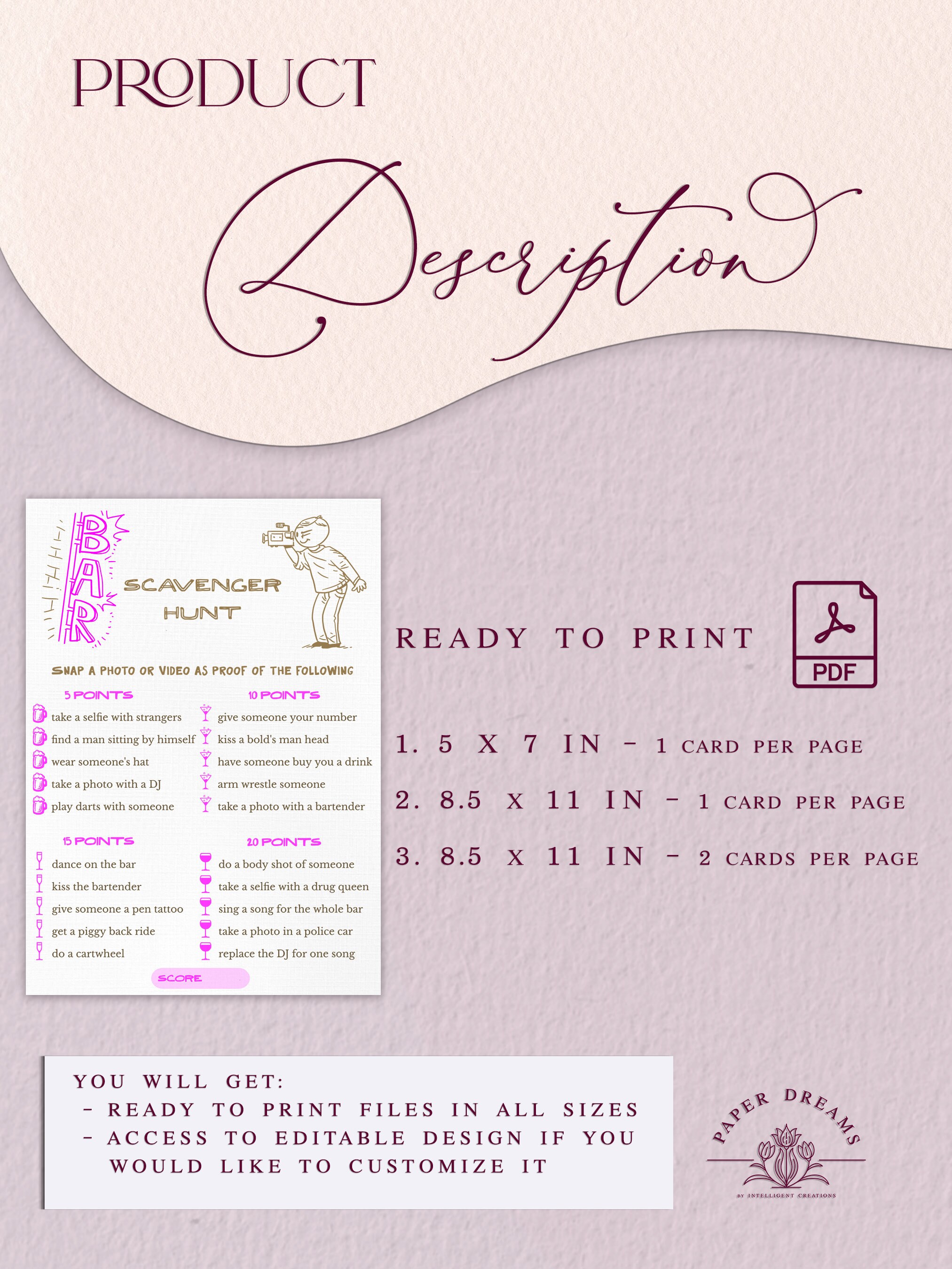 Bar Scavenger Hunt, Bar Crawl Scavenger Hunt, Bachelorette Cruise