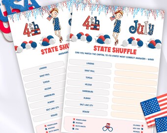 4th of July US states printable quiz, July 4th trivia questions, Fourth of July trivia game for adults and kids, Patriotic US trivia night