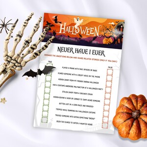 Juego editable de Halloween Nunca he tenido, descarga digital espeluznante de Ever or Never, pregunta Nunca he tenido para imprimir, juegos de Halloween para adultos