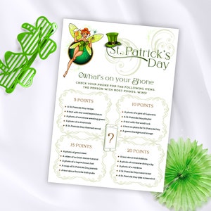 St Patricks Day whats on your phone game, St Pattys Day whats in your phone game,  St Paddys Day phone scavenger hunt, Girls night out games