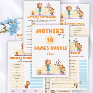 Funny Mothers Day games printable bundle Vol1, Mothers Day brunch, Dia de la Madre, Happy Mothers Day adult games, Digital tea party games