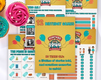 Instant download 1944 birthday printable, 80th birthday party games, 80th birthday games for adults,80th birthday trivia,80th birthday ideas