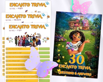 Fun printable Encanto birthday party games for kids, Encanto party game idea, Slumber party games,Disney birthday games,Birthday trivia game