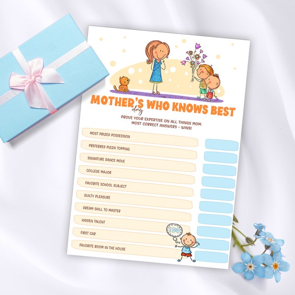 Who knows mom best Mothers Day brunch game, how well do you know funny Mothers Day game printable, Mothers Day adult games, Dia de la Madre