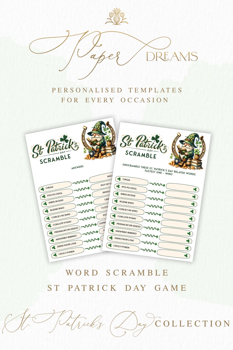 Word Scramble St Patricks Day Game for Kids, Unscramble St Pattys Day ...