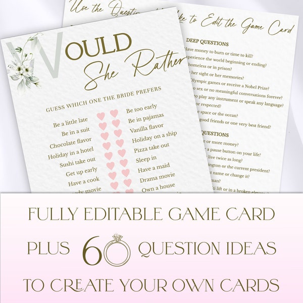 Bridal shower game would she rather, Bachelorette game ask the groom, How well do you know, Bridal questionnaire, Bridal shower trivia
