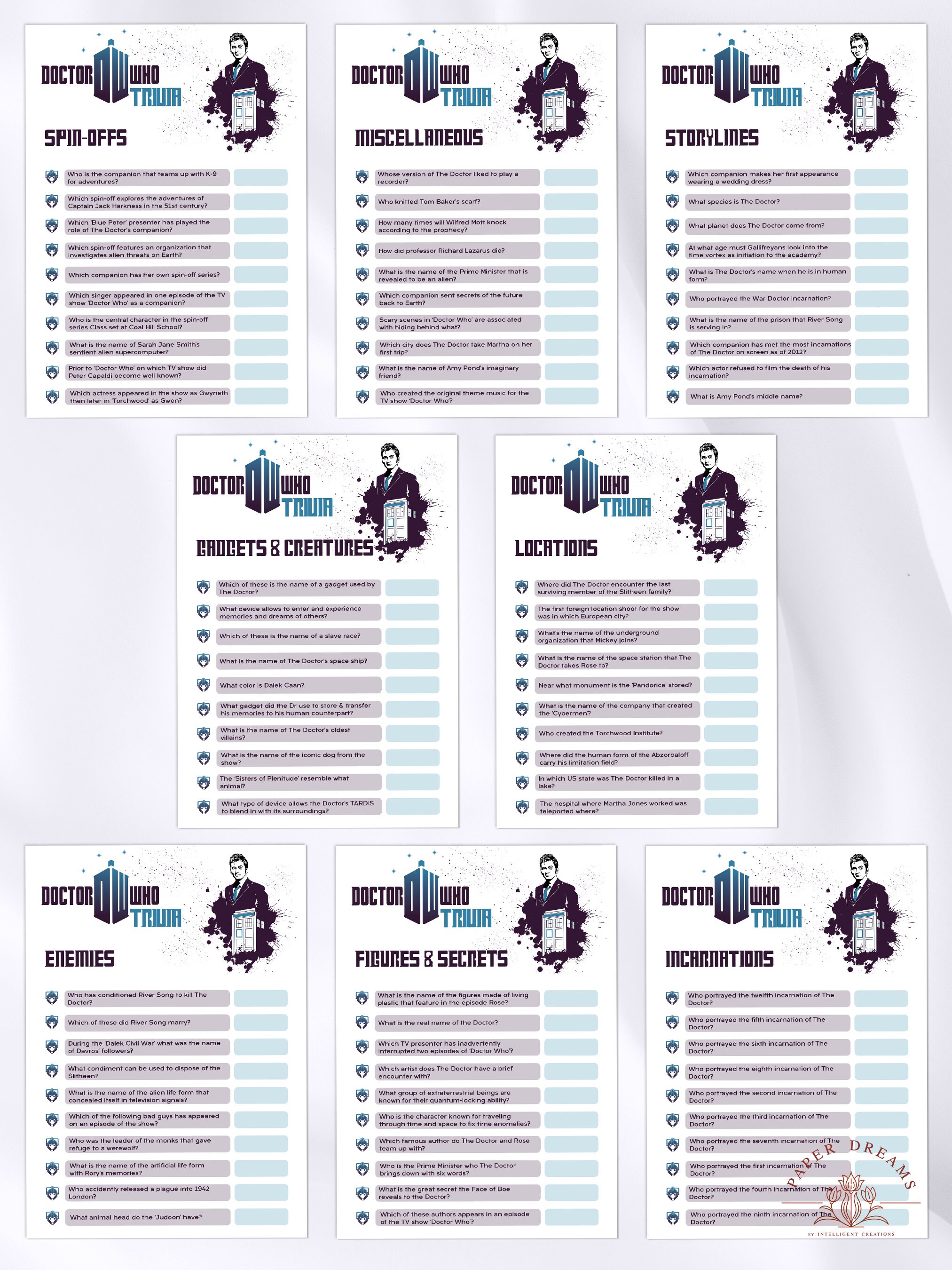 Doctor Who Trivia Cards, Dr Who Trivia Night Printable Games, Scifi ...