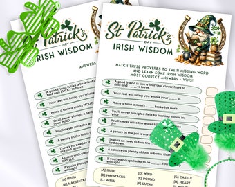 St Patricks Day proverbs game for kids, Fun Irish sayings St Pattys Day game, St Paddys Day printable party games for boys, girls & teens