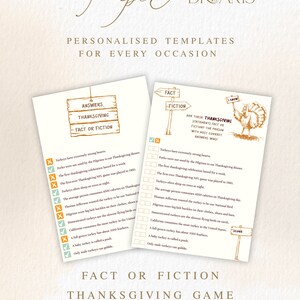 The fact or fiction thanksgiving game features thanksgiving theme in brown, yellow and beige colors.