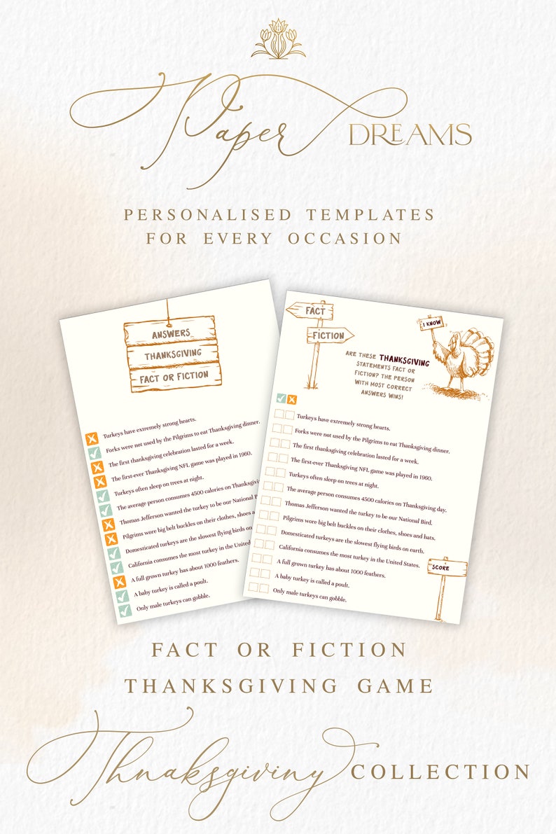 The fact or fiction thanksgiving game features thanksgiving theme in brown, yellow and beige colors.