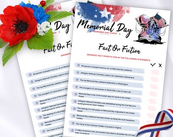 Memorial Day trivia vragen, Memorial Day trivia spel voor volwassenen en kinderen, Patriottische Amerikaanse trivia-avond, Memorial Day vakantie afdrukbare quiz