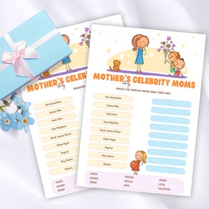 Funny Mothers Day games printable, Celebrity moms Mothers Day brunch game, Dia de la Madre, Happy Mothers Day adult games, Tea party games